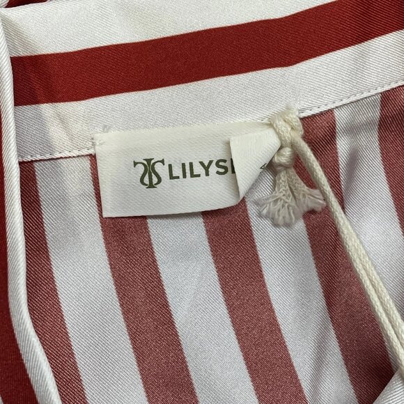 Lilysilk Women’s Silk Button‑Down Top Red/White Stripes Size M - Picture 6 of 9